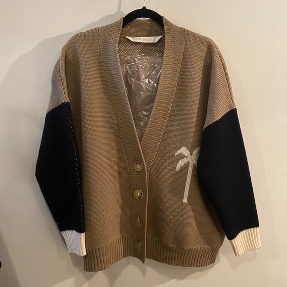 Palm Angels Sweaters - Palm Angels Women’s Brown Wool Cardigan